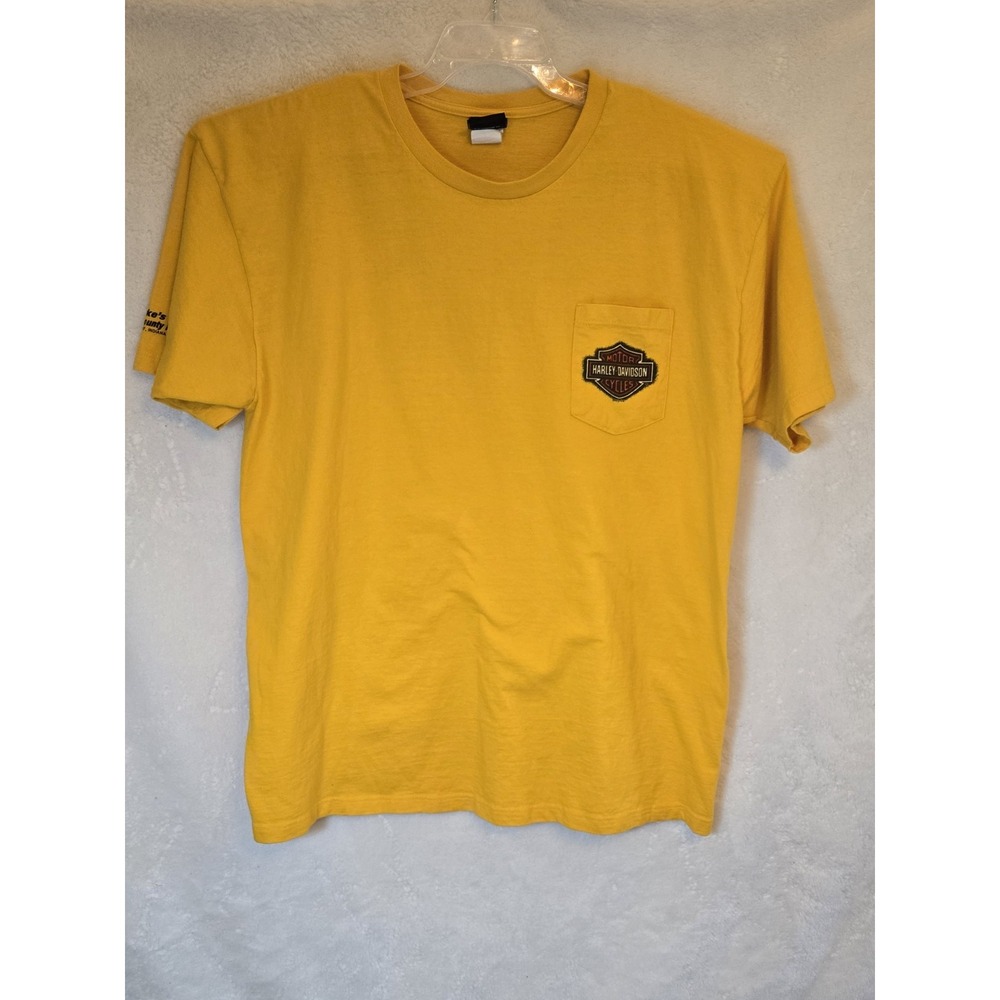 Harley‎ Davidson Mens Bright Yellow T-Shirt 2XL Eagle On Back Logo On Pocket